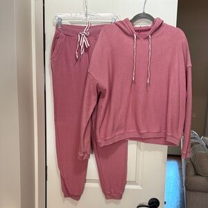 Aerie Pink Ribbed Hoodie and Jogger Set